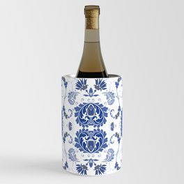 navy blue and white bold paisley flower bohemian Wine Chiller