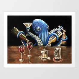 "Octo Bar" - Octopus Bartender Art Print