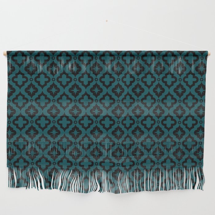 Teal Blue and Black Ornamental Arabic Pattern Wall Hanging