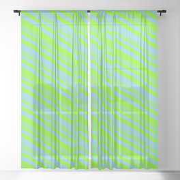 [ Thumbnail: Green & Sky Blue Colored Striped Pattern Sheer Curtain ]