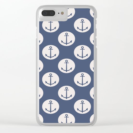 Blue Nautical Ships Anchor Clear iPhone Case
