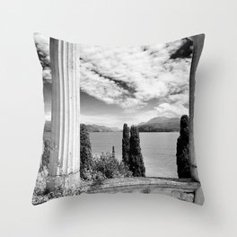 Roman Ruins, Garda, Sirmione, Italy landscape coastal black and white photograph / art photography  Throw Pillow