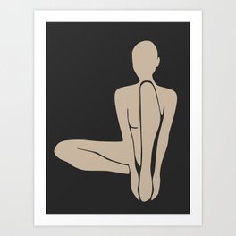 Almond Latte Girl / Soft beige woman silhouette in dark grey background / Explicit Design  Art Print