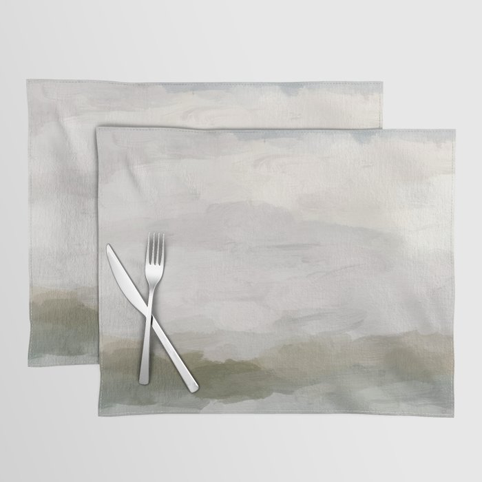 Break in the Weather I - Gray Blue Sage Green Sunrise Abstract Nature Ocean Painting Art Print Placemat