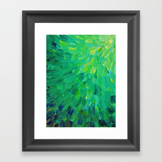 SEA SCALES in GREEN - Bright Green Ocean Waves Beach Mermaid Fins Scales Abstract Acrylic Painting Framed Art Print