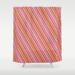 [ Thumbnail: Chocolate and Plum Colored Lined/Striped Pattern Shower Curtain ]