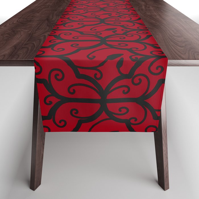 Red and Black Regal Symmetrical Pattern Table Runner