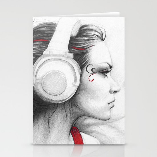 MUSIC Girl in Headphones Stationery Cards