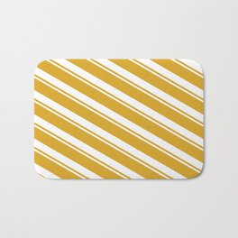 [ Thumbnail: Goldenrod and White Colored Stripes Pattern Bath Mat ]
