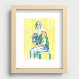 Thinking Girl in watercolor Recessed Framed Print