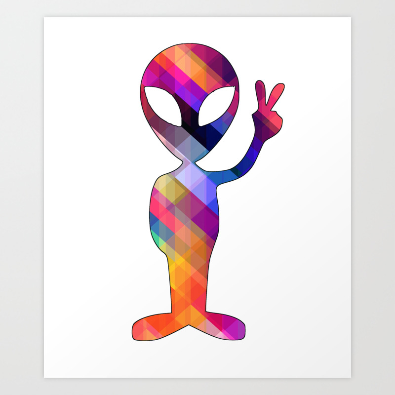 Rainbow Colorful Alien Funny Art Print By Green Cow Society6