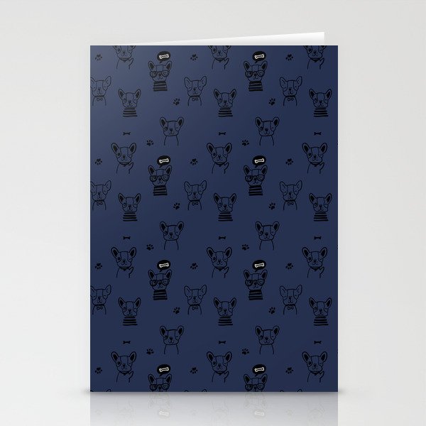 Navy Blue and Black Hand Drawn Dog Puppy Pattern Stationery Cards
