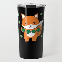 Fox With Shamrocks Cute Animals For Luck Travel Mug