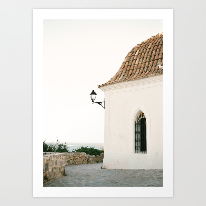 Travel photography “Ibiza white” | Modern wall art Ibiza Spain coast white tones sunset Kunstdrucke