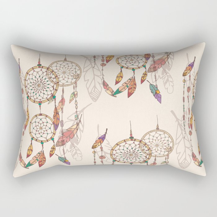 Bohemian dream catcher with beads and feathers Rectangular Pillow