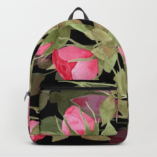 The buds of tender roses on a black background . Retro . Backpack