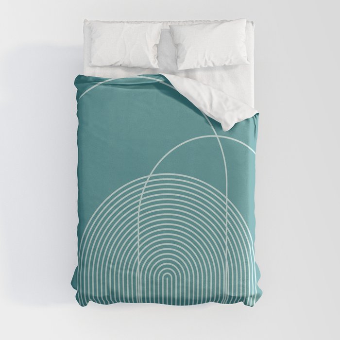 Geometric Lines in Teal Blue-Green Duvet Cover