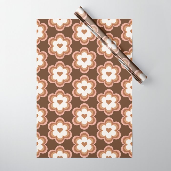 Retro Heart Centre Flower Vintage Pattern Wrapping Paper