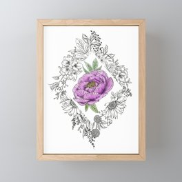 Pink Peony Illustration and Watercolor Framed Mini Art Print