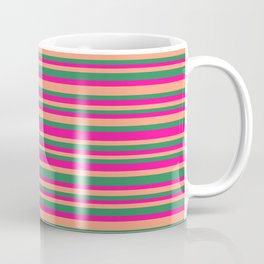 [ Thumbnail: Deep Pink, Light Salmon & Sea Green Colored Lines Pattern Coffee Mug ]