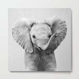 Baby Elephant - Black & White Metal Print | African, Black And White, Children, Nature, Elephant, Photo, Portrait, Digital, Cute, Wild 