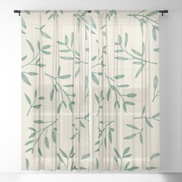 Leaf Pattern Watercolor - Green Sheer Curtain