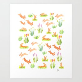 Jumping bunnies Art Print