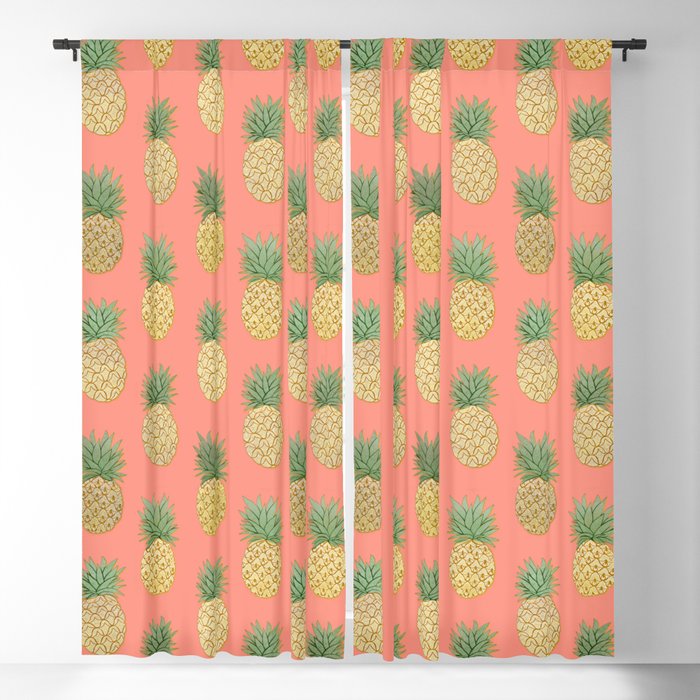 Pineapple tropical summer on Coral  Blackout Curtain