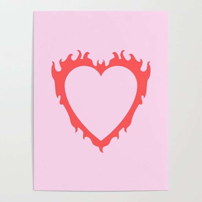 Pink and Red Flame Heart Poster