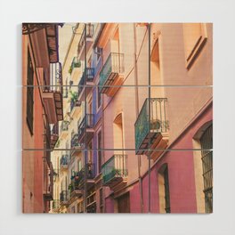 Spain Photography - Colorful Apartments In A Narrow Street  Wood Wall Art