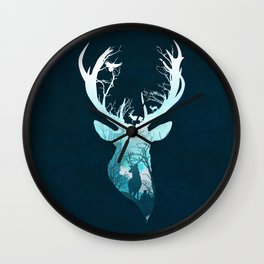 Deer Blue Winter Wall Clock