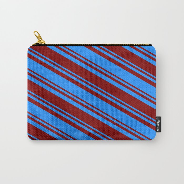 Blue and Maroon Colored Pattern of Stripes Carry-All Pouch