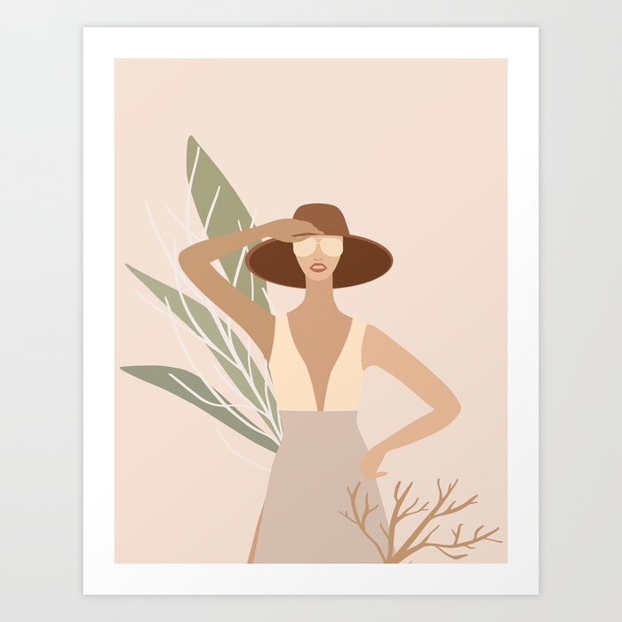 Mid Century Modern Tropical Summer Woman Art Print