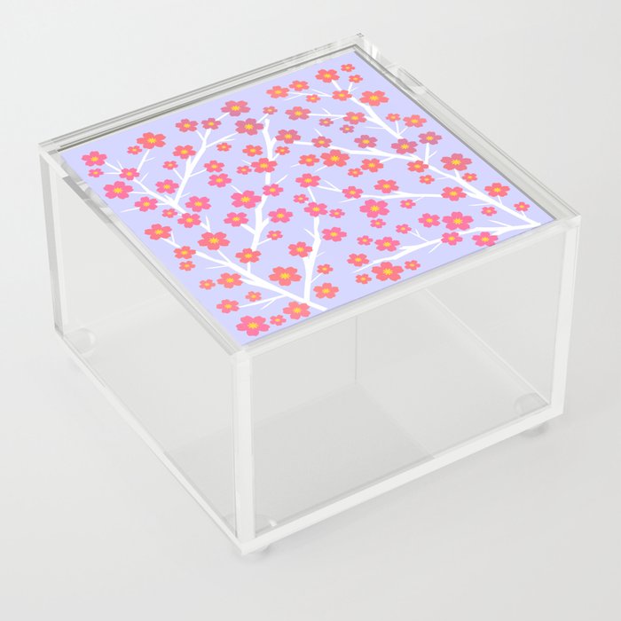 Blooming - coral on light periwinkle Acrylic Box