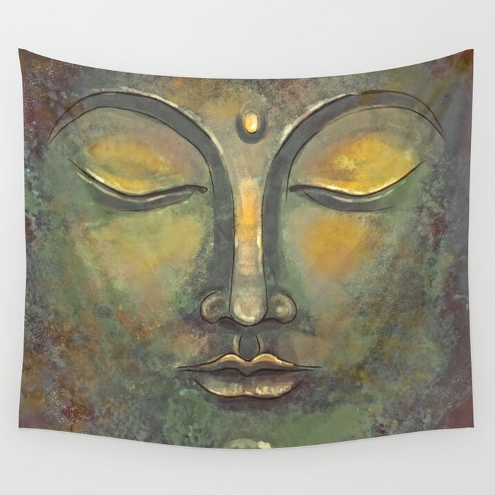 Rusty Golden Buddha Face Zen And Balance Watercolor Painting Wall Tapestry By Thubakabra Society6