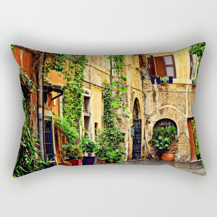 Vintage street in Rome, after Rain Rectangular Pillow