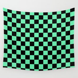 Mint Green and Black Check Pattern Wall Tapestry