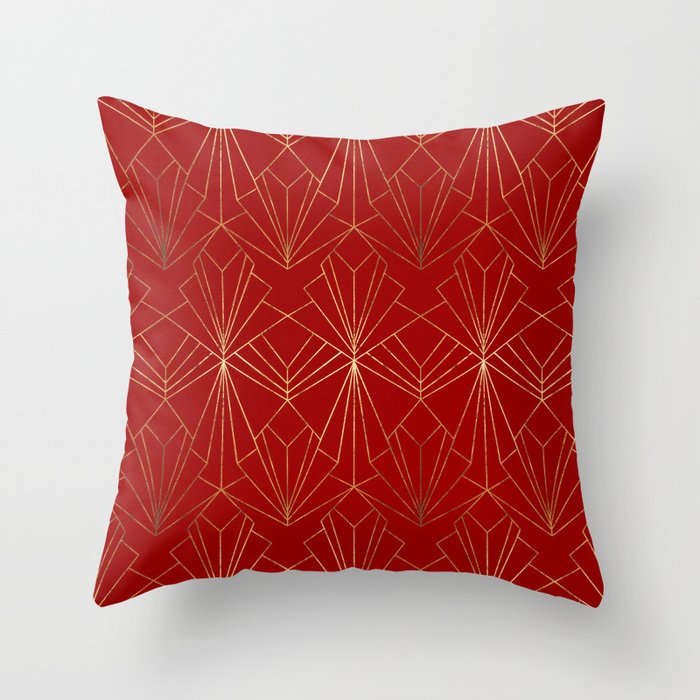 Crimson Red Art Deco Throw Pillow