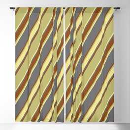 [ Thumbnail: Dim Grey, Brown, Dark Khaki, and Tan Colored Lined/Striped Pattern Blackout Curtain ]