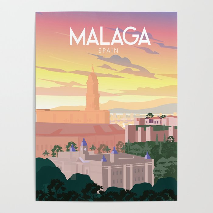 Illustration artistiques, MALAGA Vintage Travel Poster