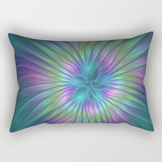 Colorful and luminous Fantasy Flower, Abstract Fractal Art Rectangular Pillow