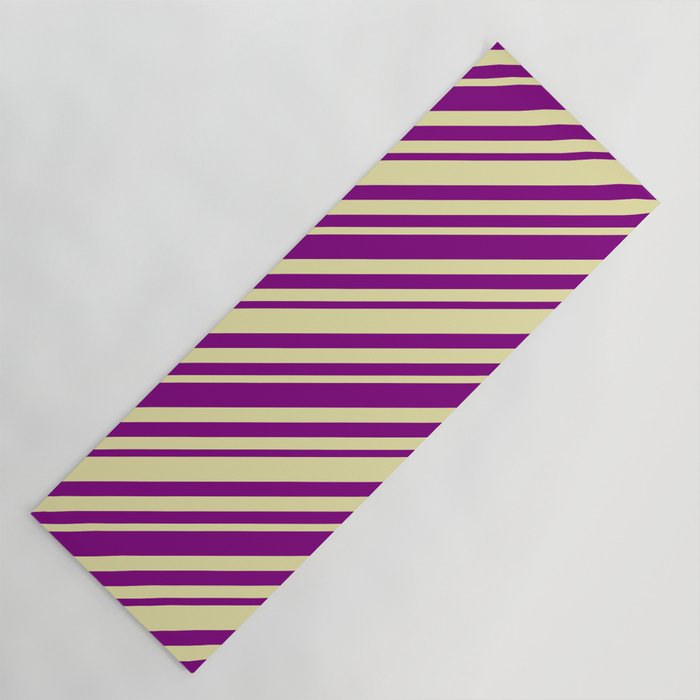 Pale Goldenrod and Purple Colored Lined Pattern Yoga Mat