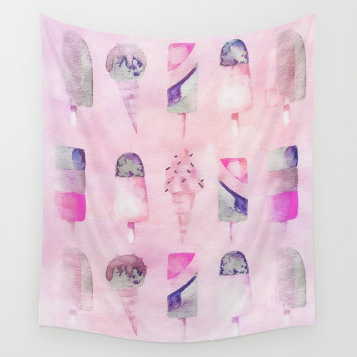 Ice Cream popsicles pastel tone watercolor art Wall Tapestry