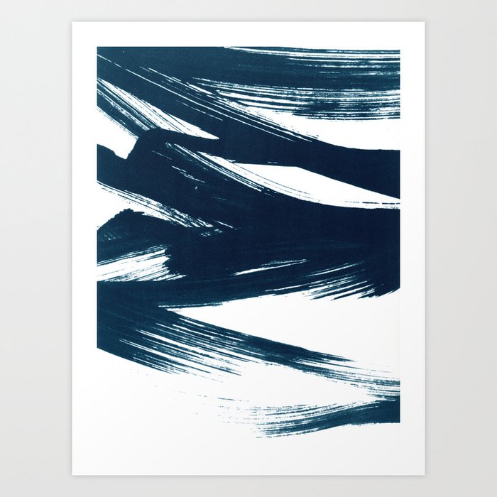 Gestural Abstract Indigo Blue Brush Strokes Art Print