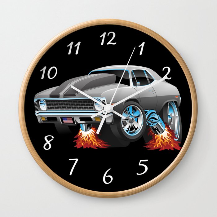 Classic American Muscle Car Hot Rod Cartoon Wall Clock