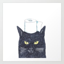 Black Cat toilet paper Painting Wall Poster Watercolor Art Print