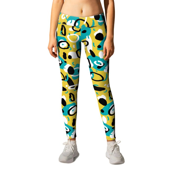Turquoise and yellow abstract blobs Leggings
