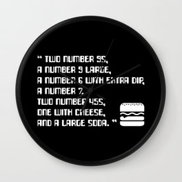 Big Smoke's Order (2 number 9s) gta san andreas drive thru mission typography text with burger icon Wall Clock