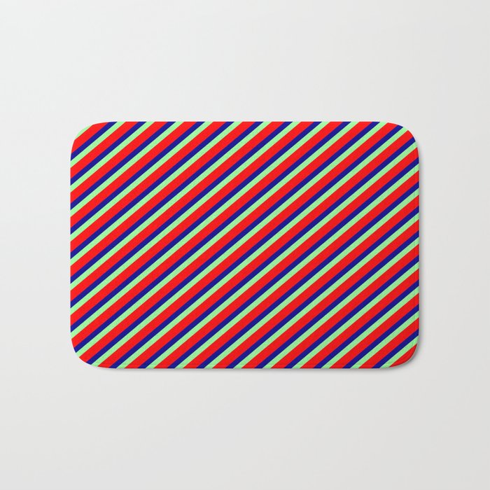 Green, Red & Dark Blue Colored Lines/Stripes Pattern Bath Mat