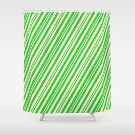 [ Thumbnail: Lime Green & Beige Colored Stripes/Lines Pattern Shower Curtain ]